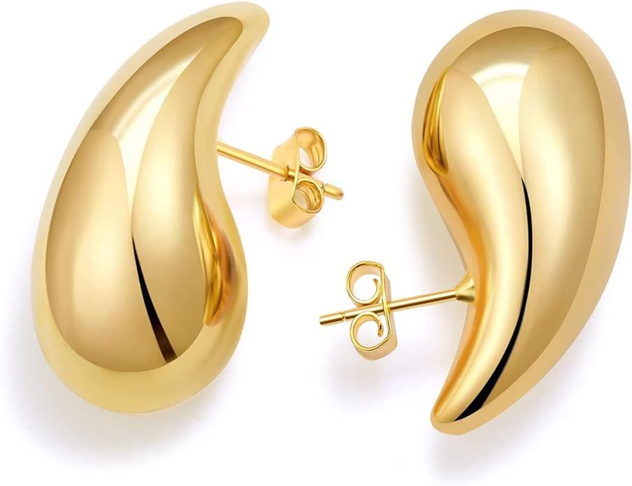 Chunky Gold Hoop Earrings For Women, Earring Dupes for Teen Girls Big Lightweight Teardrop Waterd... | Amazon (US)