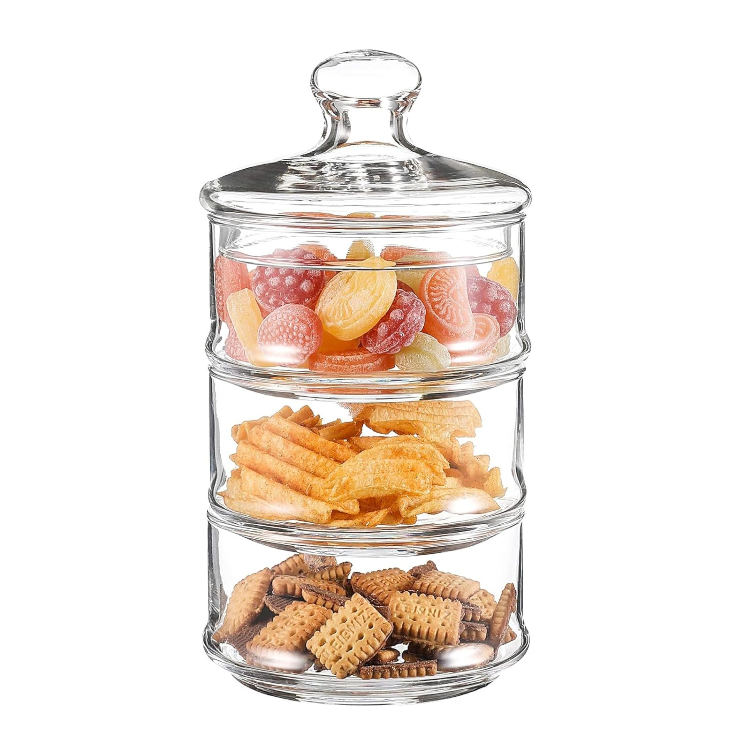 WHOLE HOUSEWARES 3-Tier Stacking Glass Apothecary Jar D4.8XH8.7 Round Glass Storage Canisters for... | Amazon (US)