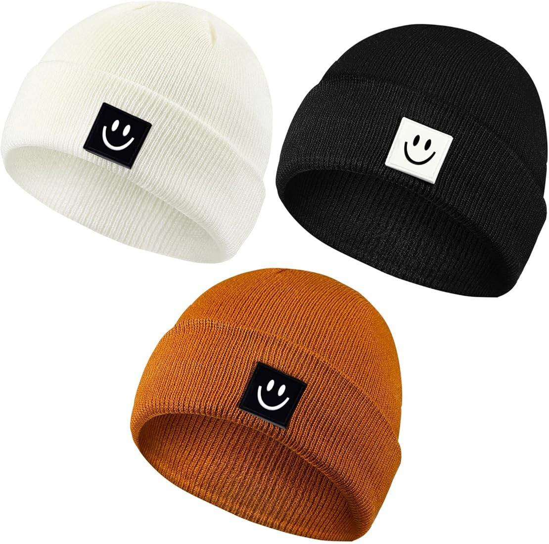 Mepase 3 Pcs Baby Smile Face Beanie Cap Beanie Knit Hats for Toddler Kids Beanie Caps Smile Face ... | Amazon (US)