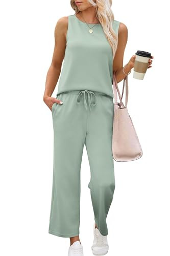 SAMPEEL Two Piece Sets for Women Summer Outfits Beach Vacation Clothes Wide Leg Crop Pants | Amazon (US)