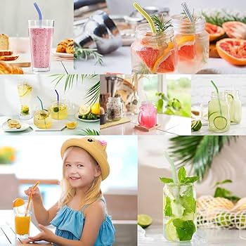 12 Pack Reusable Glass Straws - 8" x 8 MM, Bent Glass Drinking Straws with 2 Cleaning Brushes, Re... | Amazon (US)