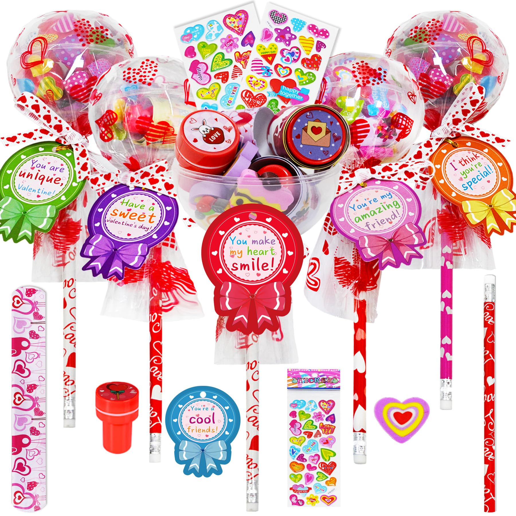 TOAPER 28 Pack Valentines Classroom Gifts for Kids - Giant Lollipop-Shaped Stationery Set with Ca... | Amazon (US)