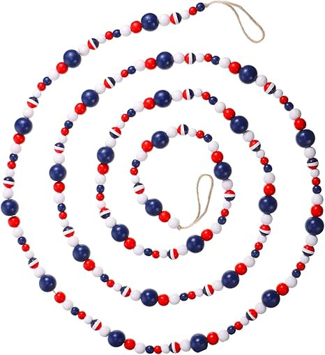 4th of July 118 Inch Wooden Beaded Garland Red White and Blue Patriotic Rustic Farmhouse Bead Wal... | Amazon (US)