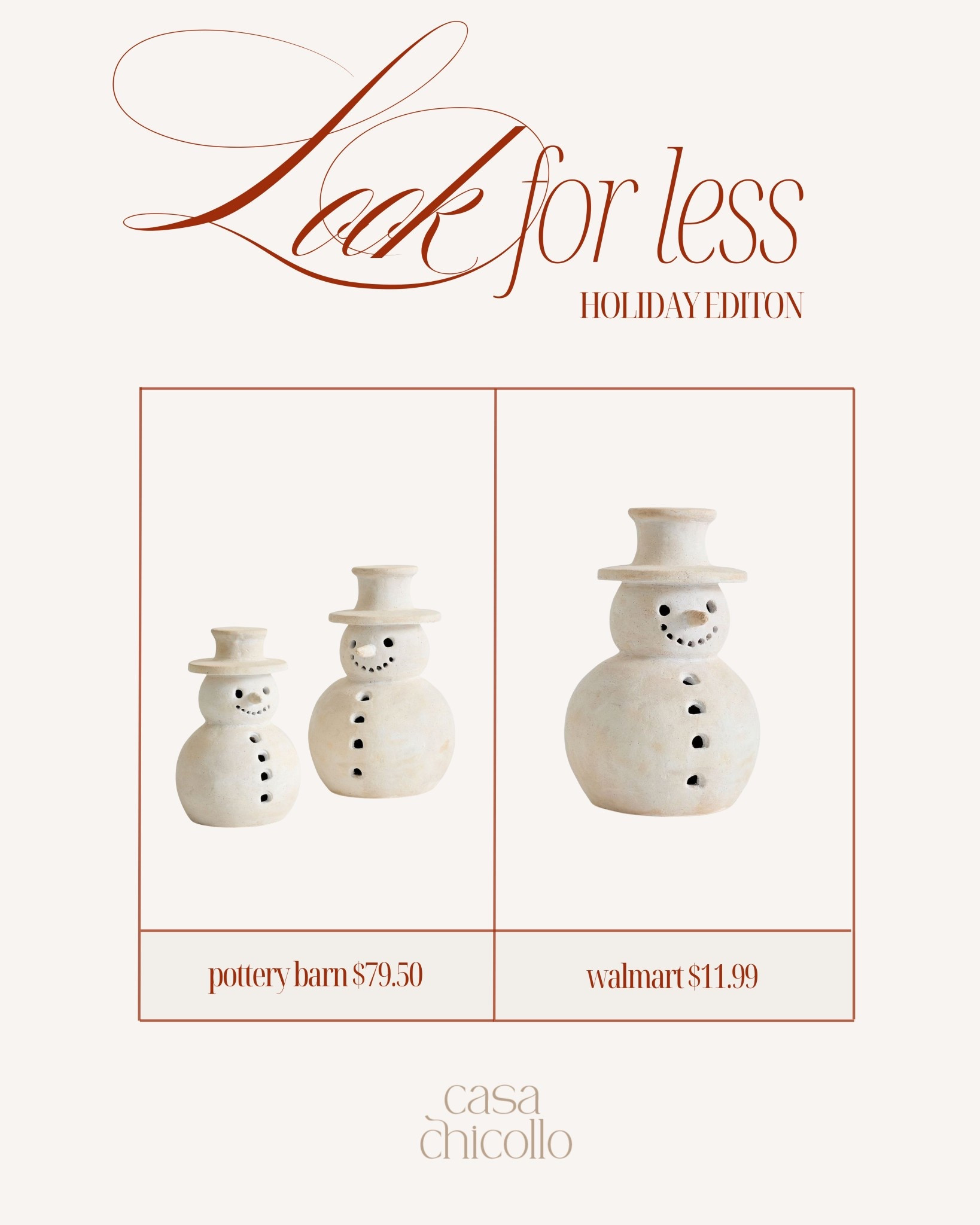 Same cozy look, very different price tag 🤍

Pottery Barn’s snowmen vs. Walmart’s look-for-less version — proof that you don’t have to splurge to get that soft, neutral holiday vibe. Styling is everything, and sometimes the budget-friendly find does the job just as beautifully.

#LTKHome #LTKHoliday #LTKGiftGuide