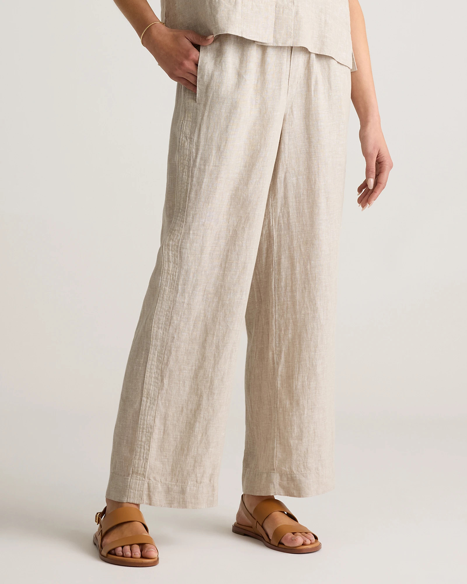 Quince | Women's 100% European Linen Wide Leg Pants in Driftwood, Size Small | Quince