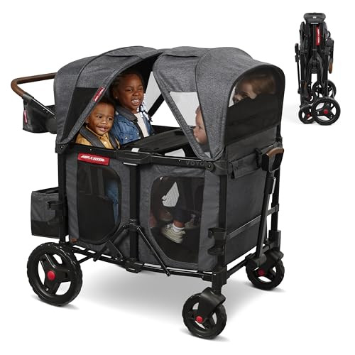 Radio Flyer Voya XT Quad Stroller Wagon, for Ages 6+ Months, Extra Tall Sides, Push or Pull, 4 Seats, Dual Sun Canopies, Compact Fold, Storage Space, 5-Point Harnesses, Stroller Wagon for Kids | Amazon (US)