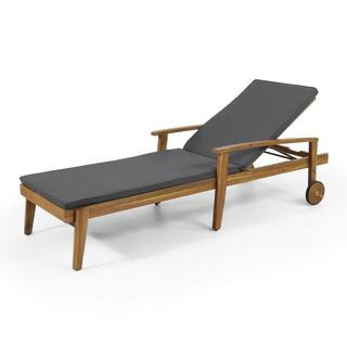 Senia Wood Outdoor Chaise Lounge with Dark Gray Cushion | The Home Depot