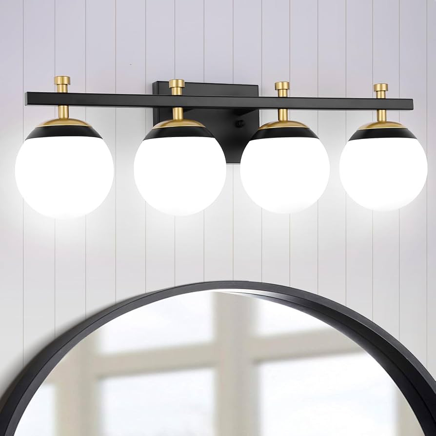 Anicompa 4-Light Bathroom Vanity Light, Black and Gold Bathroom Lights Over Mirror, Bathroom Ligh... | Amazon (US)
