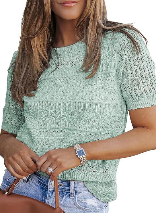 Dokotoo Womens Short Sleeve Sweaters Tops Crew Neck Pullover Shirt Lightweight Knit Sweater Blous... | Amazon (US)
