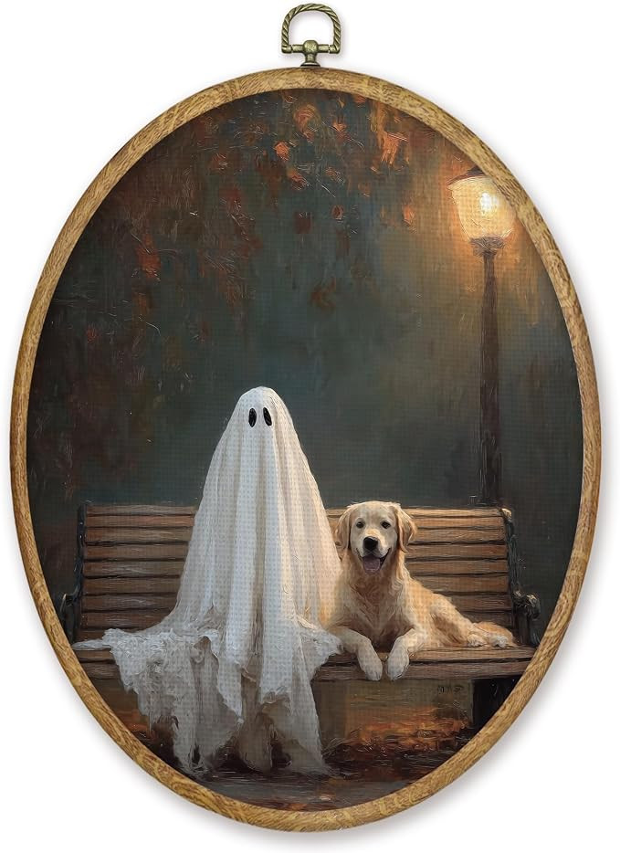 CGBHW Halloween Ghost Golden Retriever Oval Wall Art Prints Decor 8.6x11.4 | Amazon (US)
