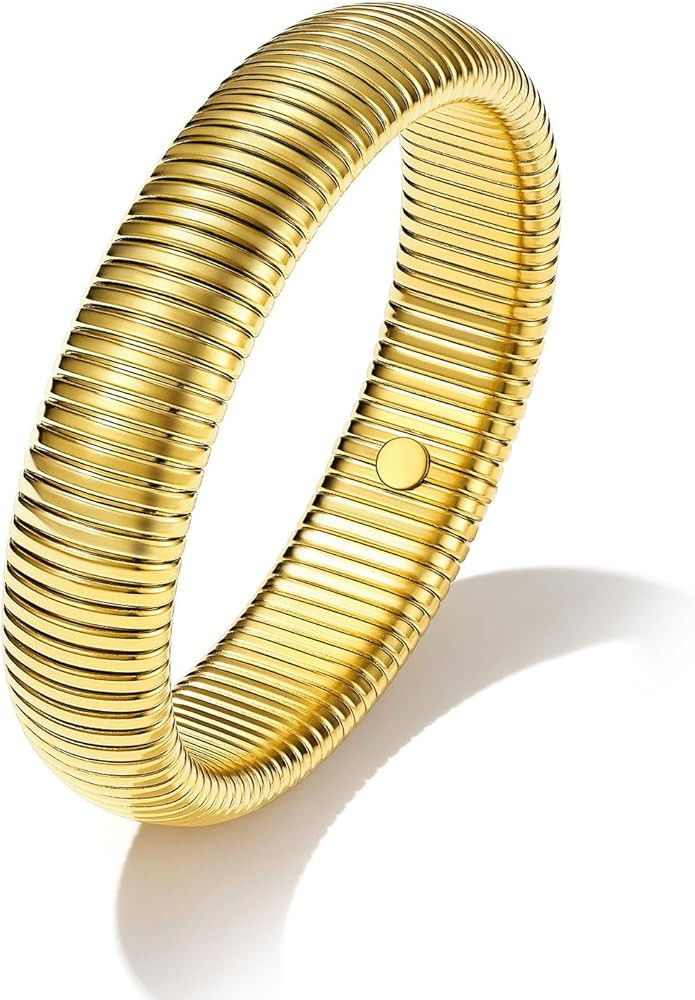 GoldChic Jewelry Stainless Steel Stretch Link Chain Bracelet for Women, Flexible Wide Gold Wristb... | Amazon (US)