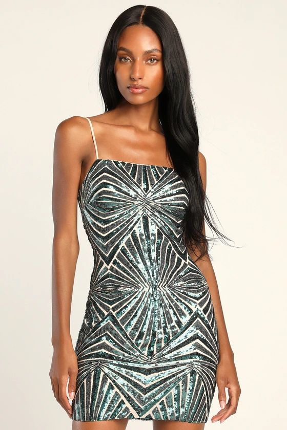 Lost In Your Eyes Teal Sequin Bodycon Mini Dress | Lulus (US)