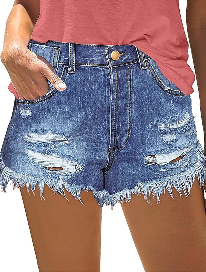 MODARANI Women's Cut Off Denim Jean Shorts Ripped Distressed | Amazon (US)