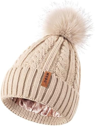 MSDC Satin Lined Beanie for Women with Pom Pom, Warm Womens Winter Hats with Silk Lined, Fashiona... | Amazon (US)