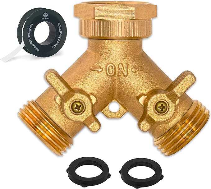 Morvat Brass Heavy-Duty Garden Hose Water Splitter | LEAD-FREE 2-Way Y Splitter for Water Spigot ... | Amazon (US)
