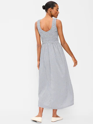 Fit & Flare Sleeveless Smocked-Bodice Midi Dress | Old Navy (CA)
