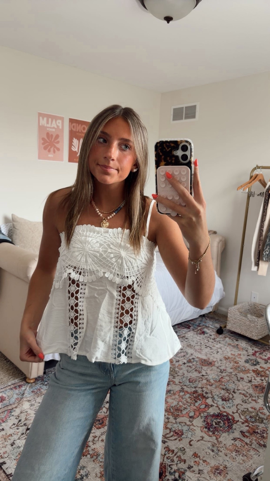 The cutest white Amazon top for an easy fall outfit. I love the eyelet-inspired lace detail because it adds a little something extra without making the top feel too dressy. I paired it with my favorite jeans and a colorful chunky necklace for a fun pop of color. Such an easy top to dress up or down and one you can wear so many different ways this season.

#LTKFinds #LTKFall #AmazonFashion #AmazonFinds #AmazonFashionFinds #FallOutfit #FallFashion #CasualOutfit #JeansAndTop #WhiteTop #EyeletTop #LaceDetail #AffordableFashion #AmazonStyle #FallStyle
 

 #LTKdayinmylife #LTKootd #LTKU