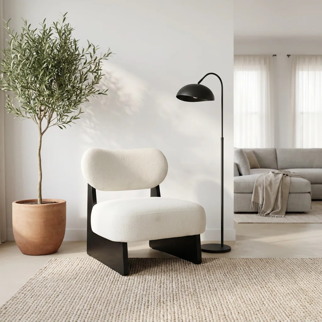 Contemporary Boucle Fabric Accent Lounge Chair with High-Density Sponge Cushion and Sturdy Metal ... | Wayfair North America