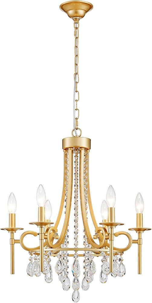 Modern Crystal Chandeliers for Dining Room, 6-Lights Gold Round Chandelier for Entryway, Crystal ... | Amazon (US)