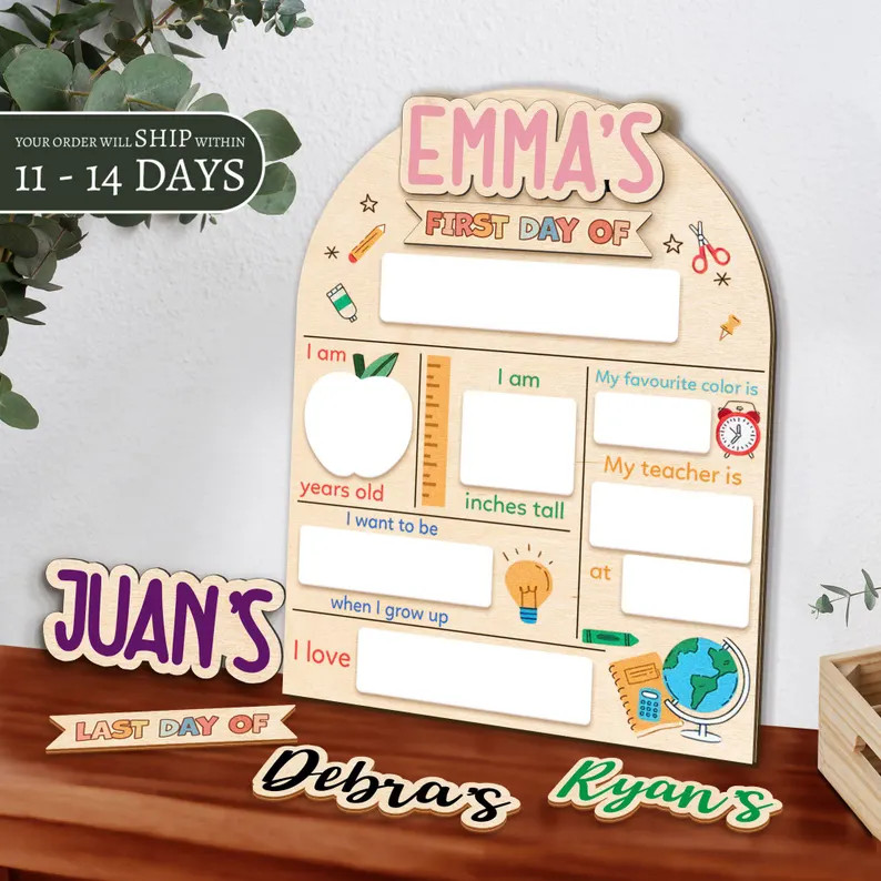 First & Last Day of School Interchangeable Sign, Custom First Day at School Sign, Personalized Wo... | Etsy (US)