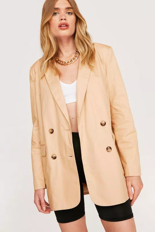 Linen Look Long Sleeve Double Breasted Blazer | Nasty Gal (US)