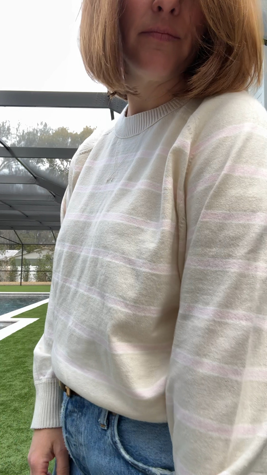 This lightweight striped sweater is perfect for winter to spring transition.  #momfit

#LTKootd