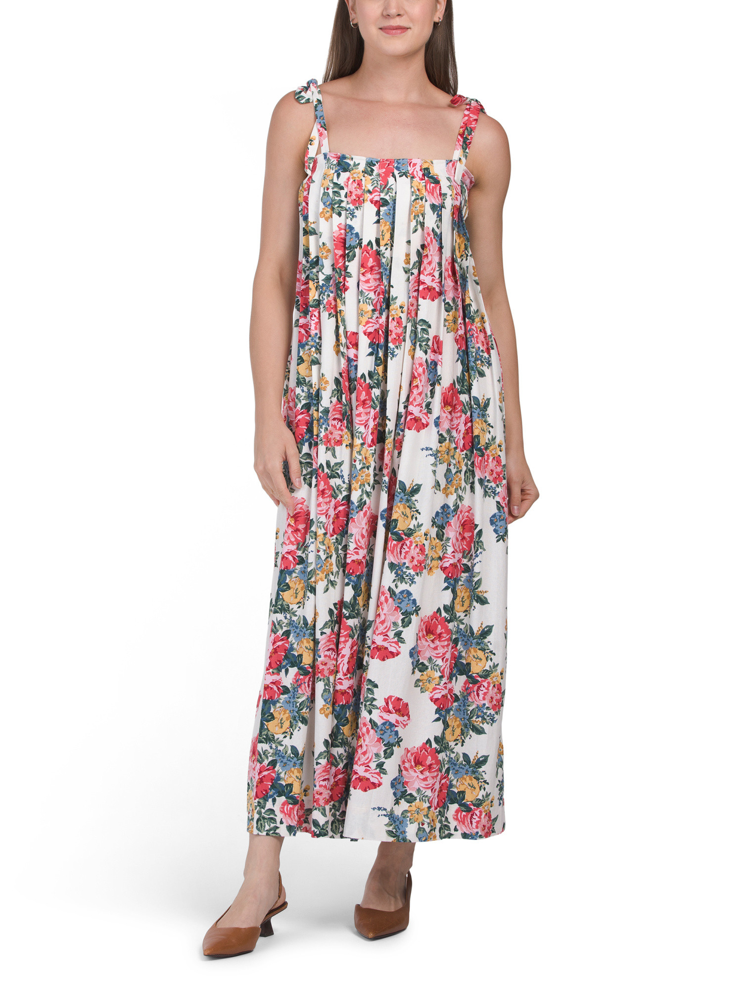 Linen Blend Pleated Midi Dress | TJ Maxx