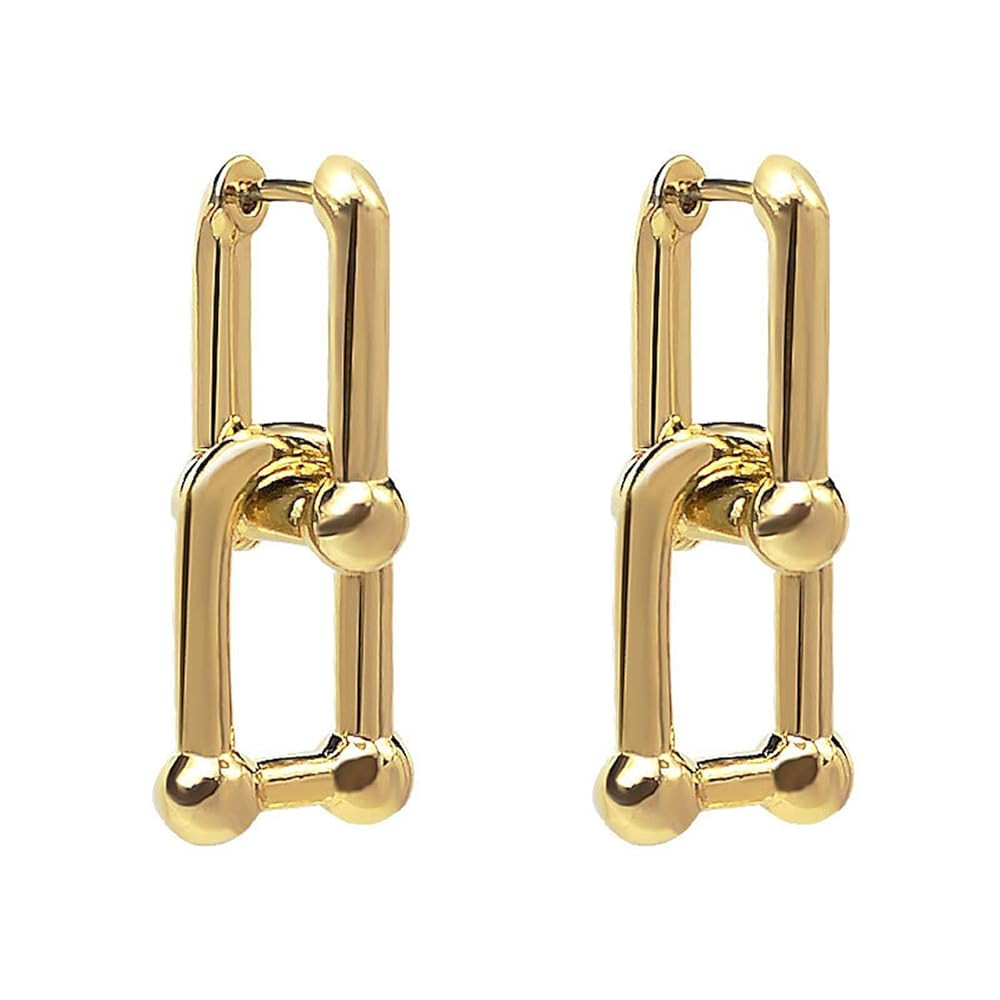 Gold Plated U Shaped Pin Hoop Earring Chunky Circle Drop Earrings - Link Chain Paperclip Dangle J... | Amazon (US)