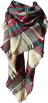 Wander Agio Womens Warm Long Shawl Wraps Large Scarves Knit Cashmere Feel Plaid Triangle Scarf | Amazon (US)