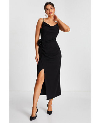 QUIZ Women's Scuba Crepe Cowl Neck Maxi Dress With Corsage Detail - Macy's | Macy's