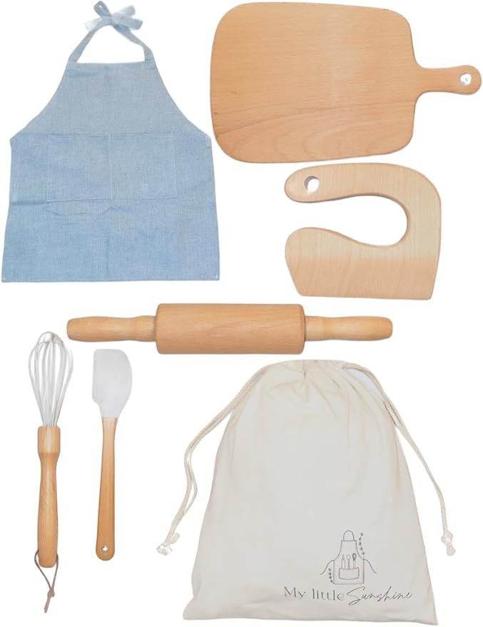 Amazon.com: Kids Cooking and Baking Set - Real Utensils for Preparing Food. Includes Apron, Rolli... | Amazon (US)