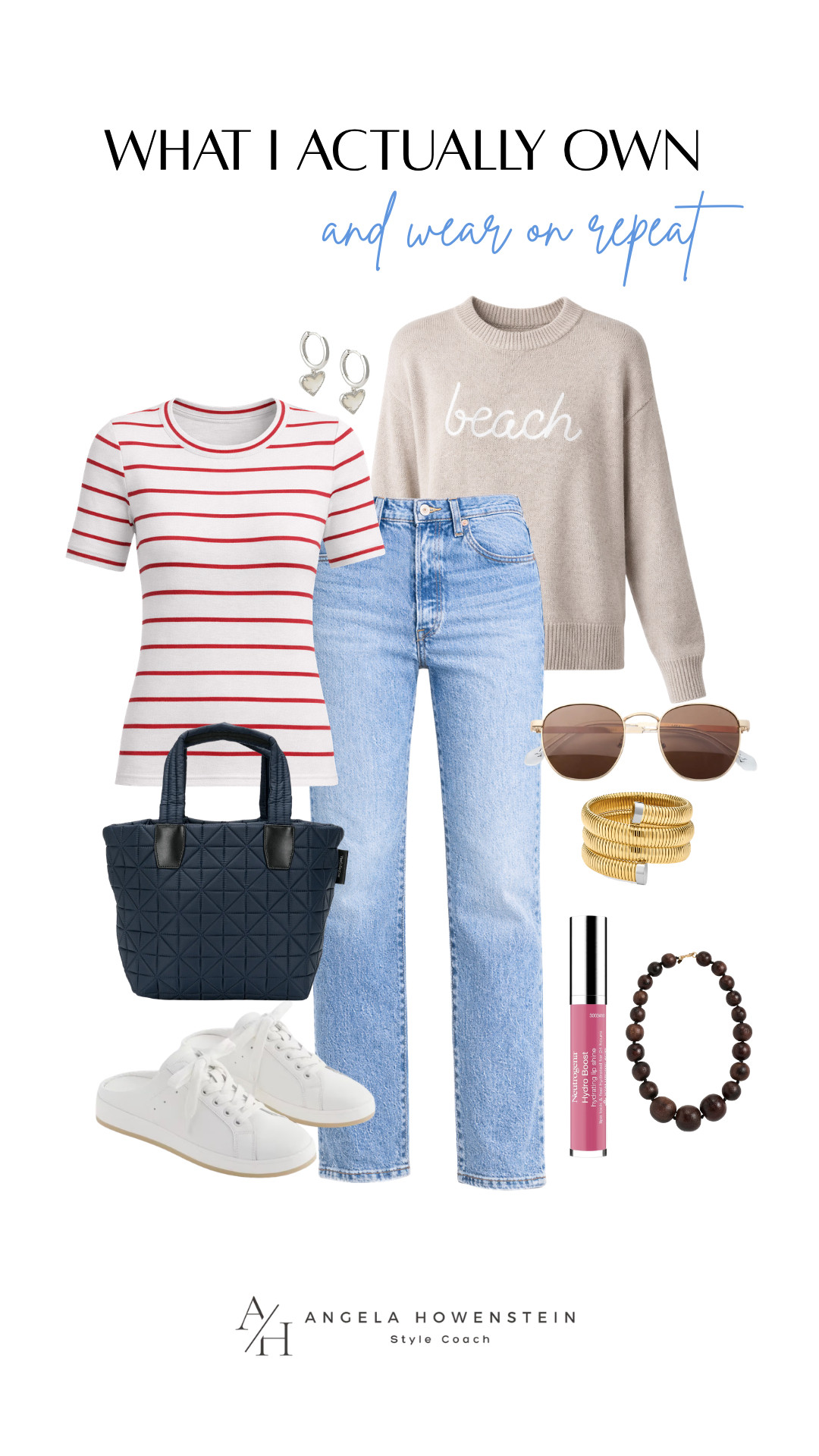 Trip packing essentials: striped tee, light wash jeans, sneakers, and the most beautiful chunky brown bead necklace.
 

 #LTKootd #LTKOver40 #LTKTravel
