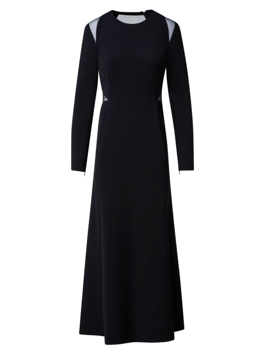 Trapezoid-Inset Silk Long-Sleeve Dress | Saks Fifth Avenue