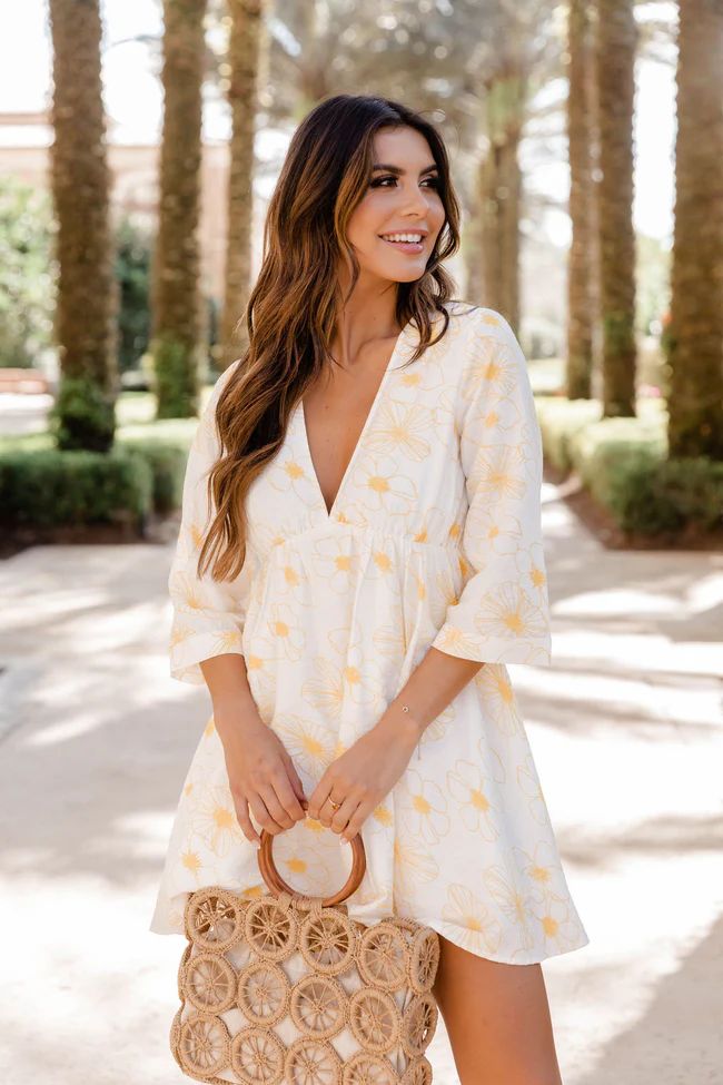 Told You This Ivory/Yellow V-Neck Floral Mini Dress | The Pink Lily Boutique