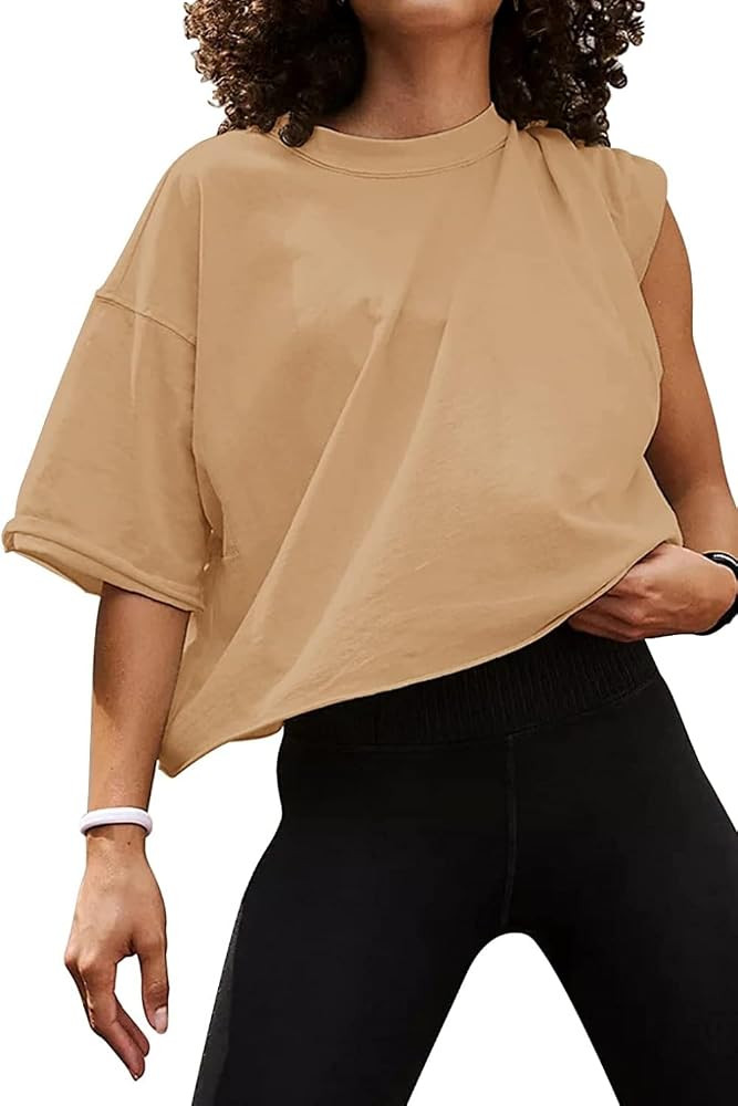 Carpetcom Oversized Workout Shirts for Women Short Sleeve Drop Shoulder Casual Crop Tops Baggy Gy... | Amazon (US)