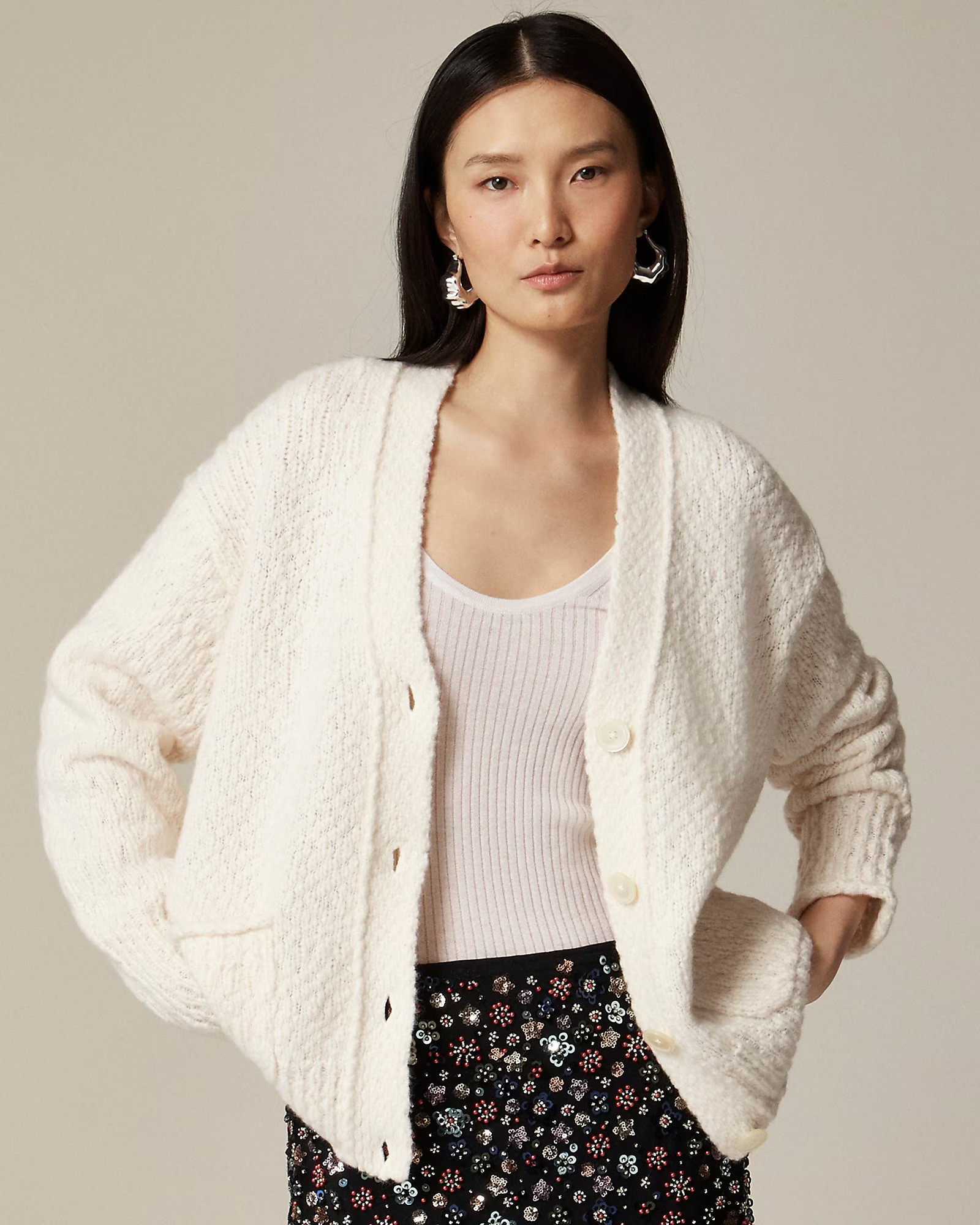 Relaxed cardigan sweater in textured yarn | J. Crew US