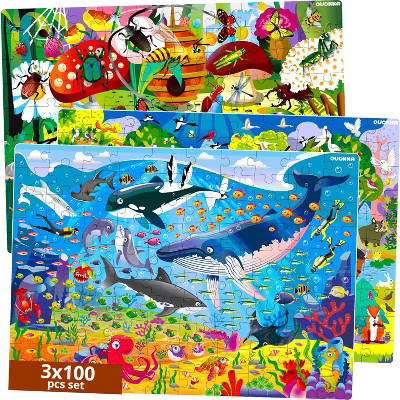QUOKKA Ocean, Insects & Forest 100 Piece Floor Jigsaw Puzzles for Kids 3xSET | Target