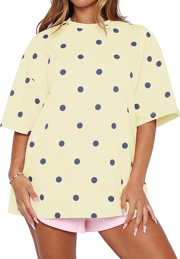 Women Oversized Polka Dot Shirts Short Sleeve Crewneck Polka Dot Top Cute Graphic T Shirts Summer... | Amazon (US)