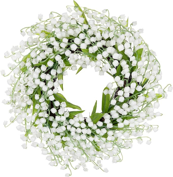 Briful 12in Lily of The Valley Artificial Floral Wreath Realistic Fake Hanging Wreath Outdoor Whi... | Amazon (US)
