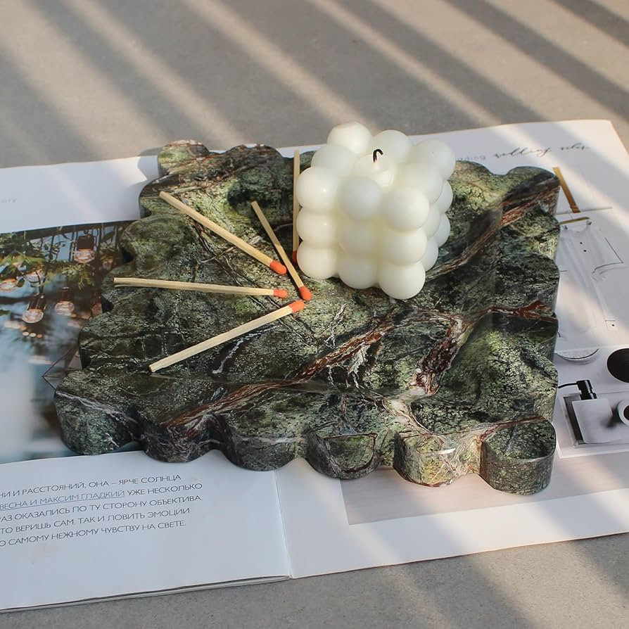 Natural Luxury Marble Tray with Scalloped Edge, Handmade Square Decorative Tray, Catch All Tray f... | Amazon (US)