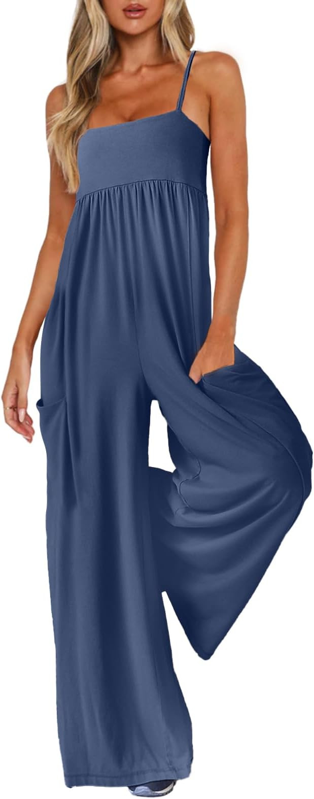 UNIANKIYA One Piece Jumpsuits for Women Spaghetti Strap Overalls Wide Leg Rompers with Pockets Su... | Amazon (US)