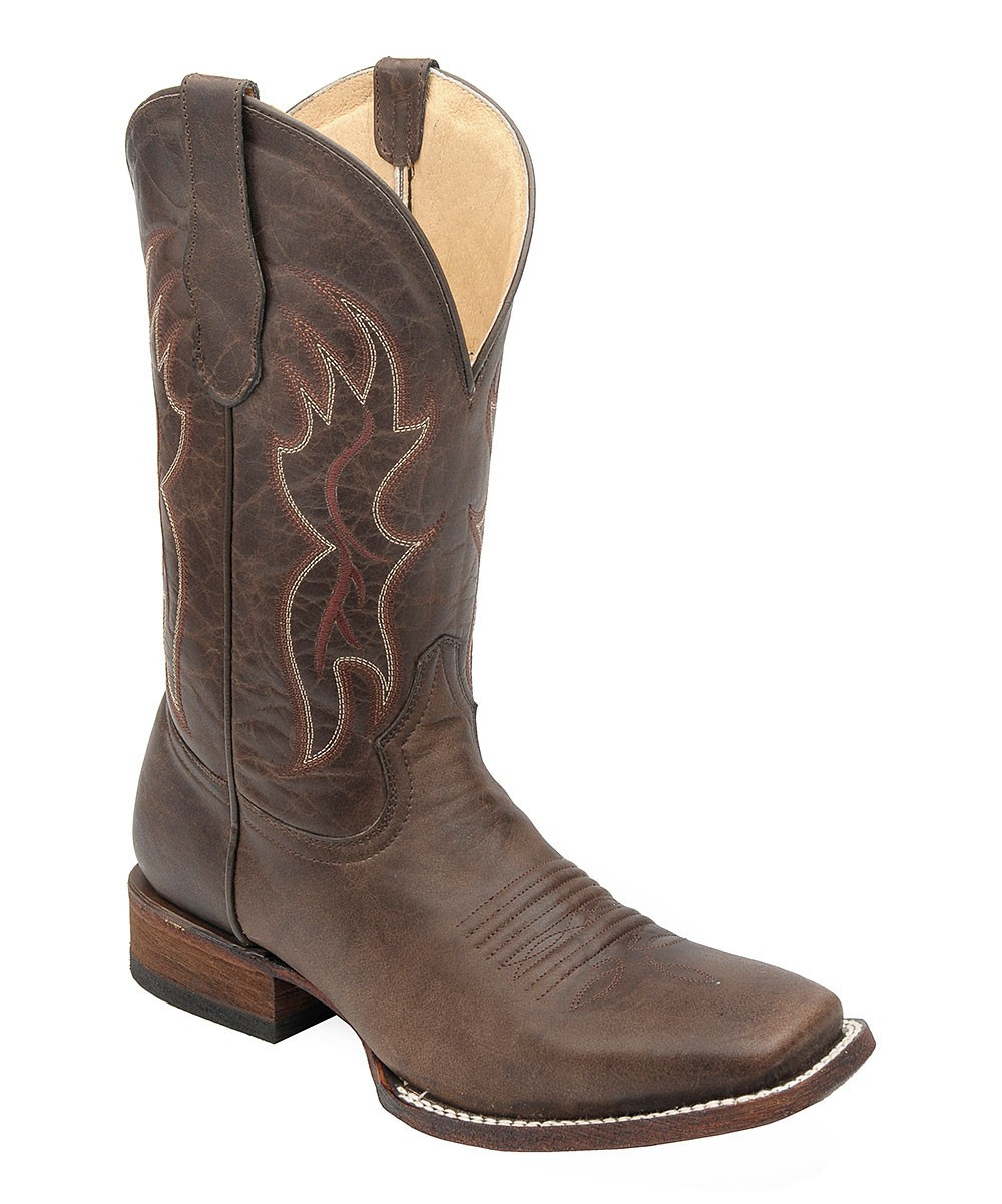 Corral Boots Men's Western Boots BROWN - Tobacco Embroidered Square-Toe Cowboy Boot - Men | Zulily