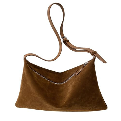 Suede Slouchy Shoulder Bag for Women,Suede Purse for Women Small Hobo Bags Ladies Clutch with Adjustable Strap (Brown) | Amazon (US)
