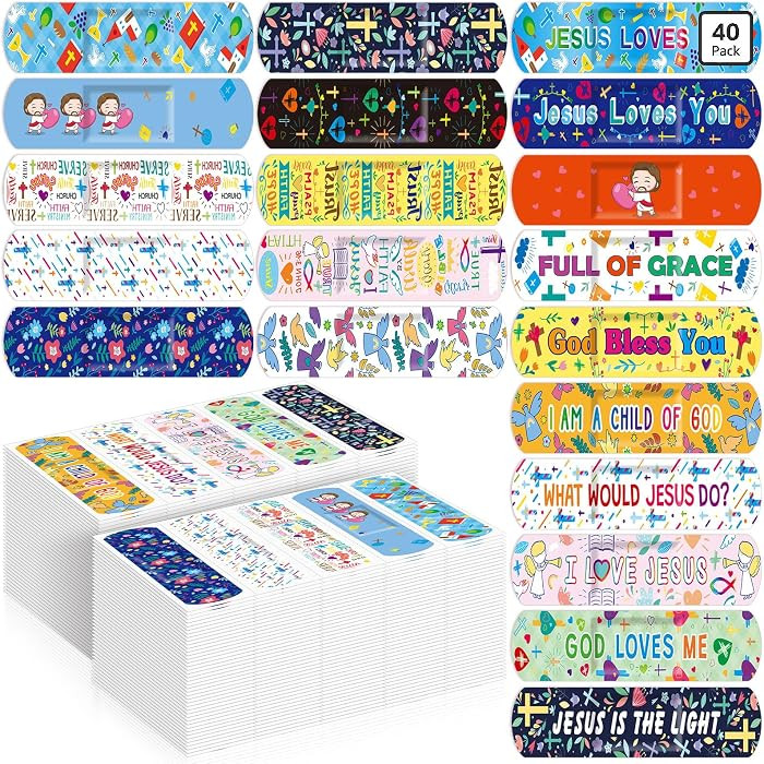 Geiserailie 40 Jesus Bandages Kids Bulk Christian Bible Verse Scripture Fun Bandages Christmas Gi... | Amazon (US)