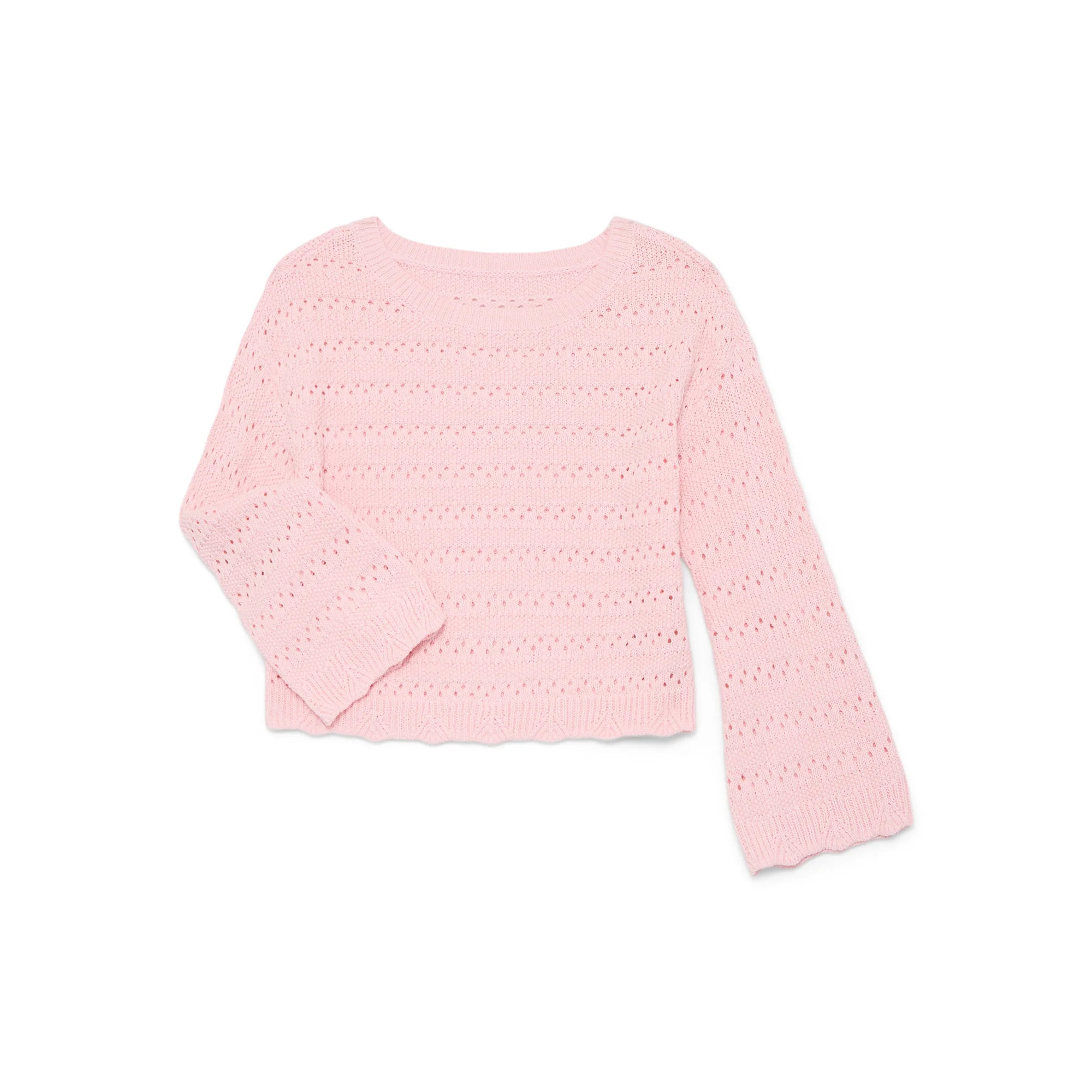 Wonder Nation Girls Pointelle Sweater with Long Sleeves, Sizes 4-18 & Plus | Walmart (US)