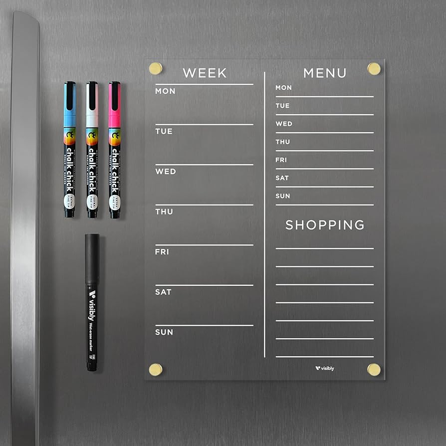 Magnetic Acrylic Week, Menu & Shopping List for Fridge, Includes 4 magnetic wet-erase markers for... | Amazon (US)