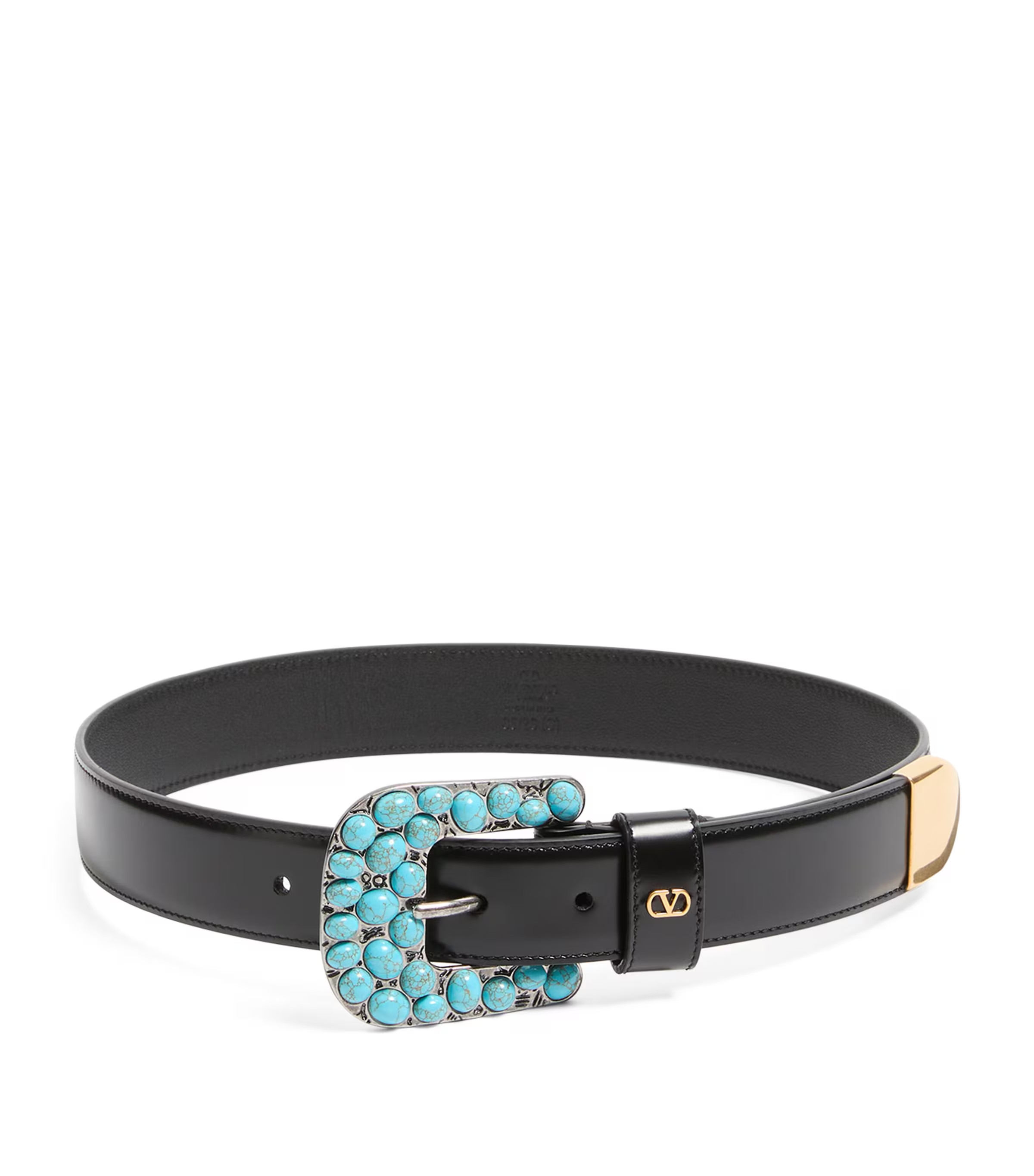 Black Leather VLogo Signature Gemstone Belt | Harrods