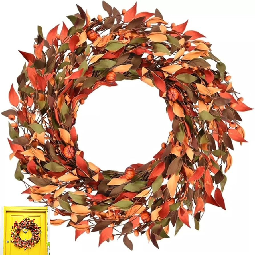 24in/60cm Autumn Wreath Front Door Wreath Autumn Home Decor Fall Decor Halloween Wreath Autumn Wr... | Amazon (UK)