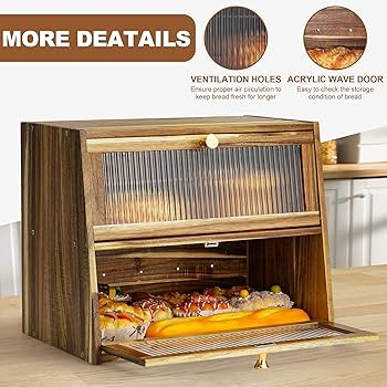 Acacia Wooden Bread Box for Kitchen Countertop,Extra Large 2 Layer Breadbox Holder Farmhouse Brea... | Amazon (US)