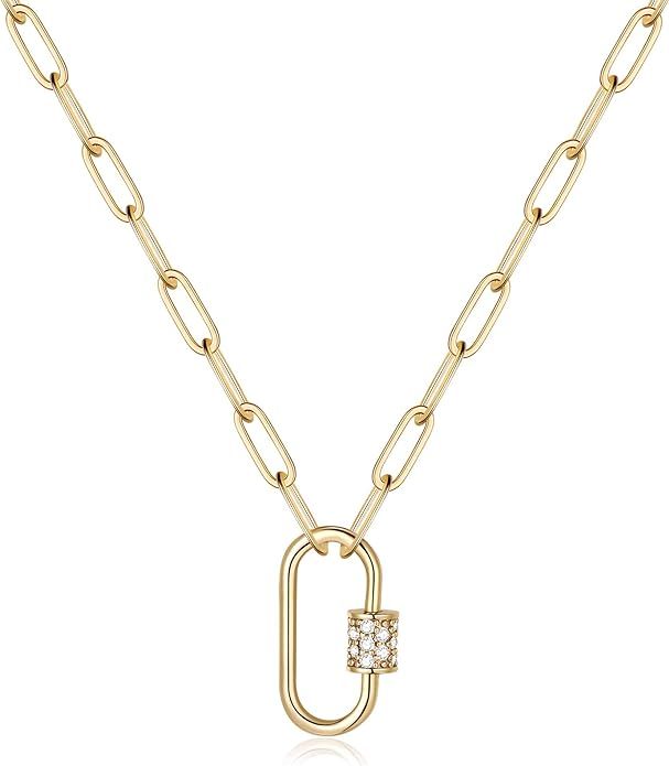 Turandoss Gold Paperclip Chain Necklace for Women, 14K Gold Plated Dainty Paperclip Link Chain Ne... | Amazon (US)